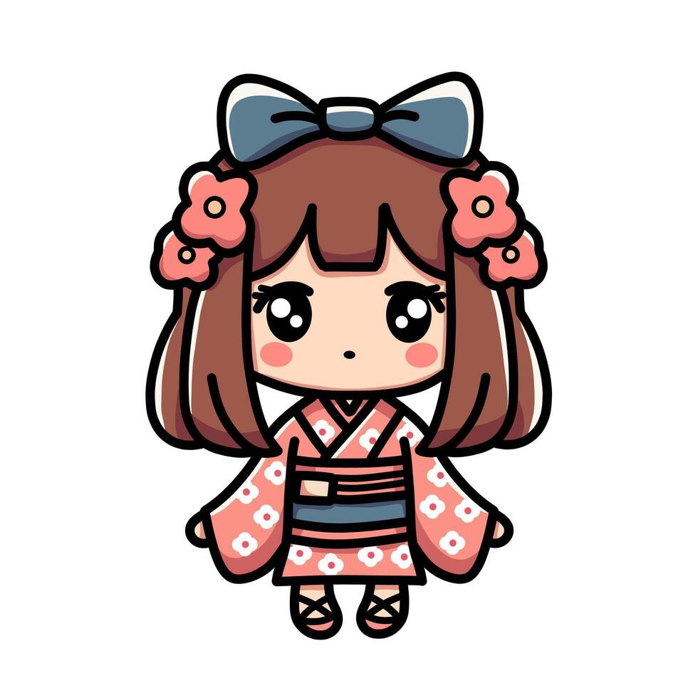 Kawaii Character in Traditional Attire vector