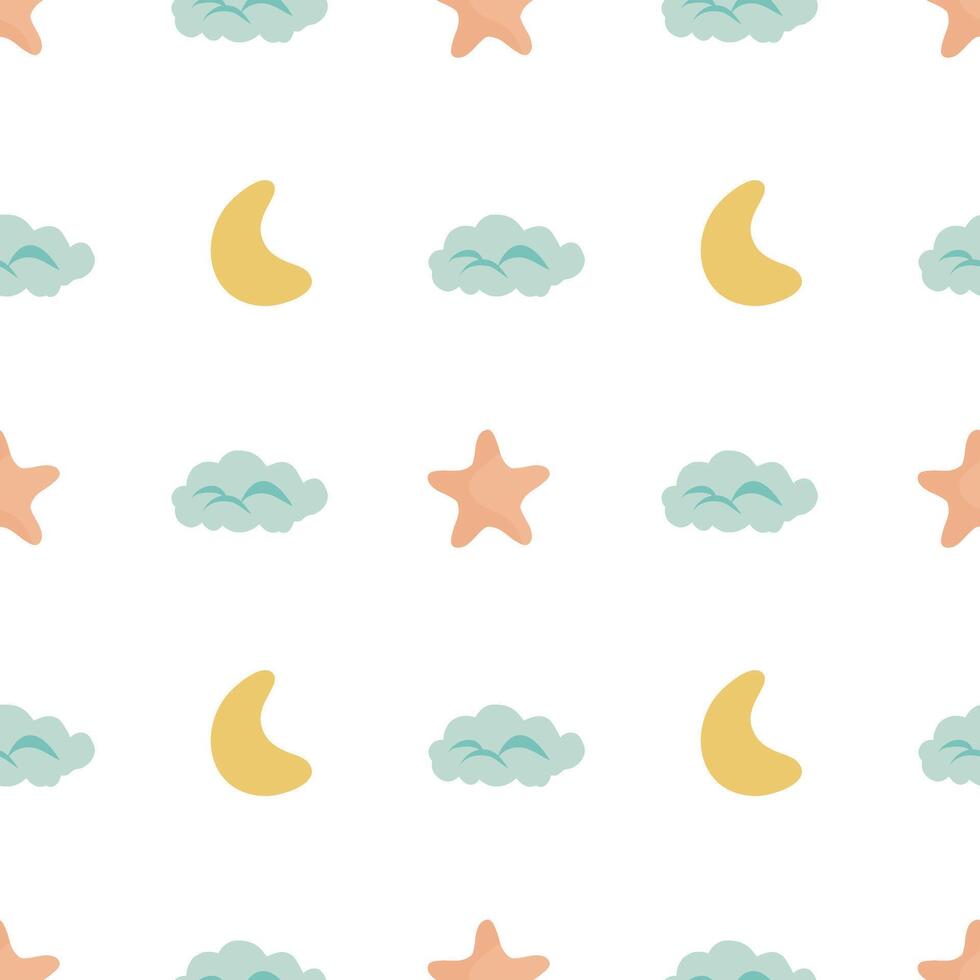 Star, moon and clouds seamless pattern. Illustration for children textile design or childish wallpaper. Tile for nursery room vector