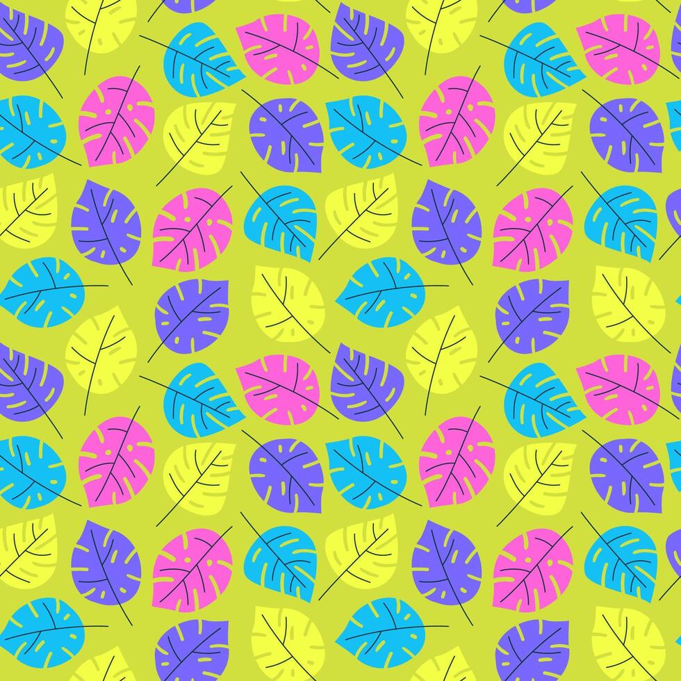 Bright vivid seamless pattern with monstera leaves. vector