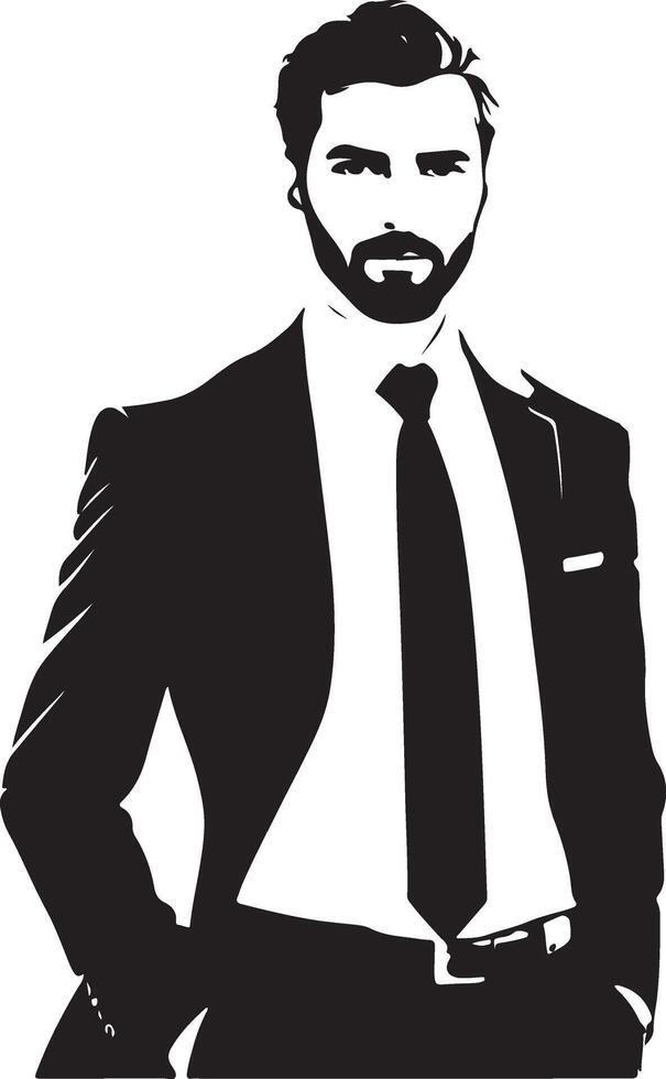 A black and white illustration of a man in a suit vector