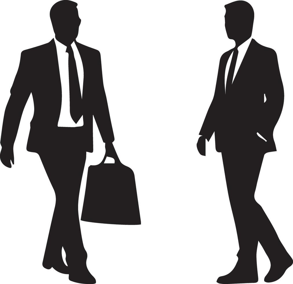 Silhouettes of two businessmen walking in black vector
