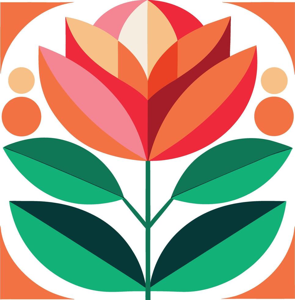 An orange flower with leaves and leaves on it vector