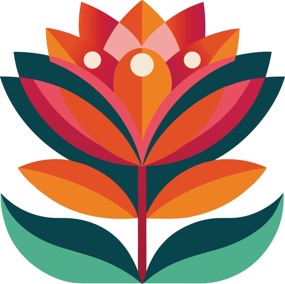 A flower with leaves and petals in a flat design vector
