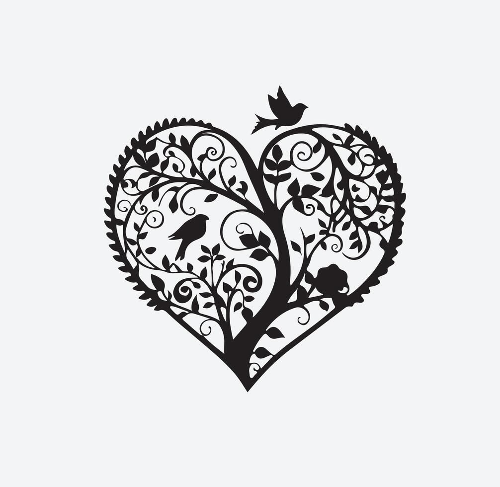 Floral heart ornate swirl pattern and love decoration vector