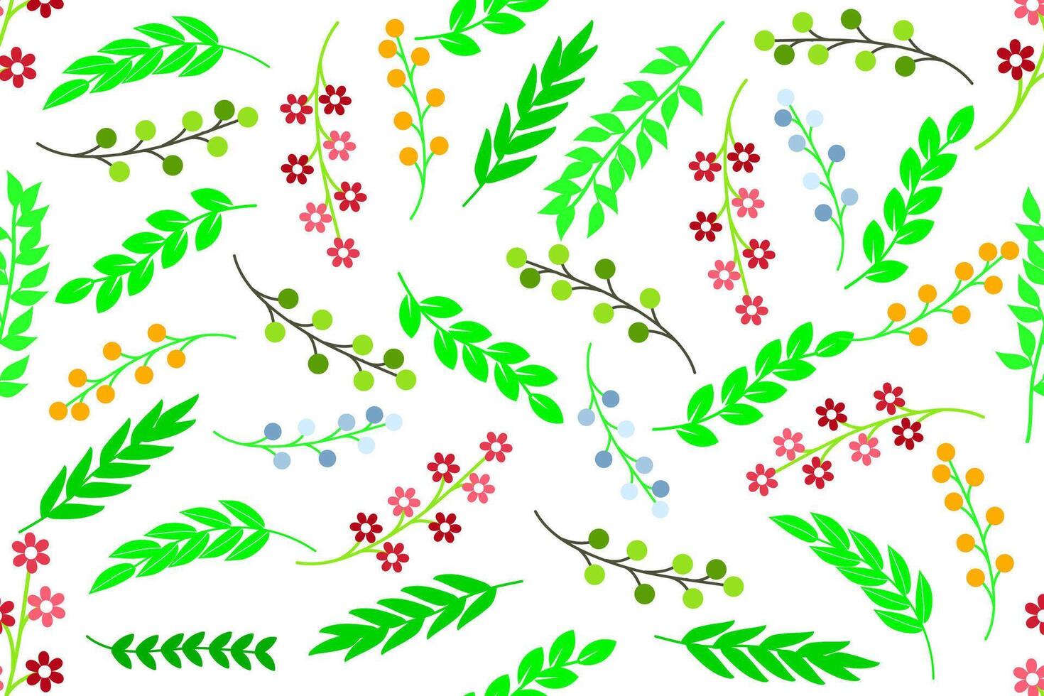 Vivid illustration of a floral pattern with leaves and flowers vector