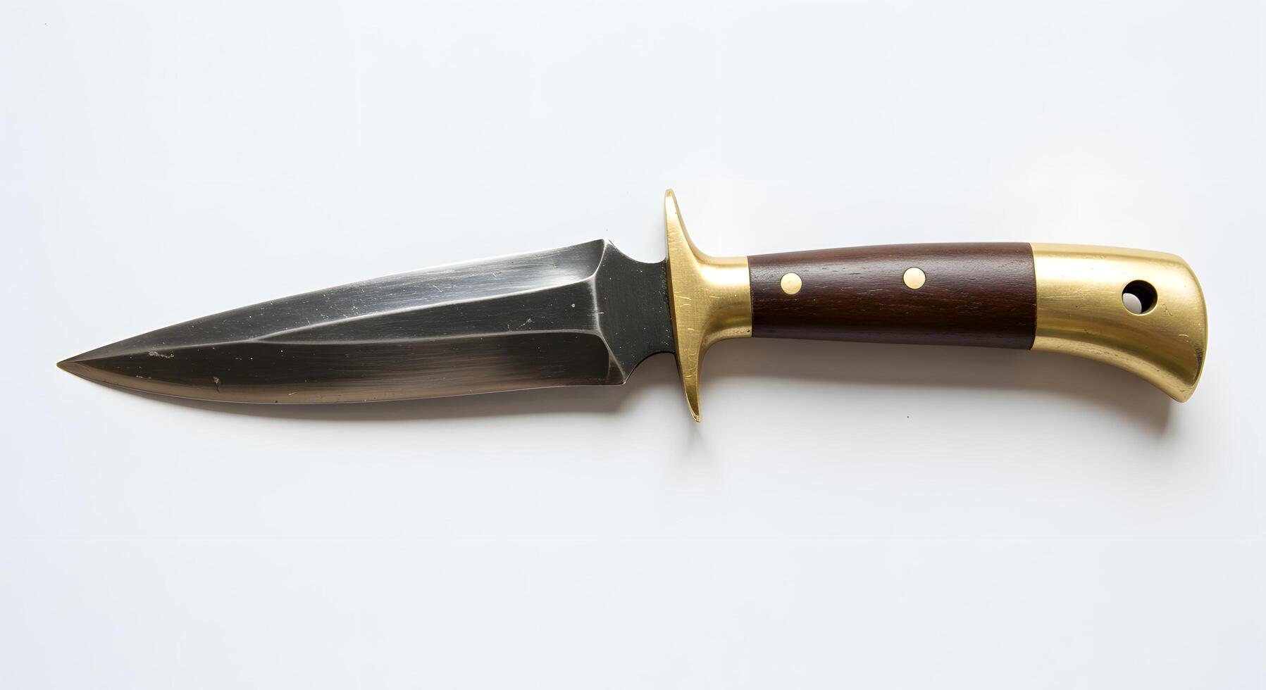 Detailed View of Dagger with Metal Blade and Wood Handle photo