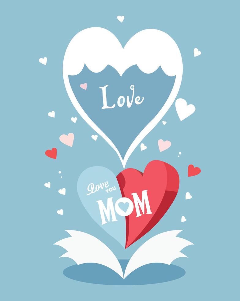 Happy Mother's Day card design with hearts, love lettering, floating elements illustration Love you Mom cute aesthetic layout design for menu, greeting card, flyer, invitation, poster vector