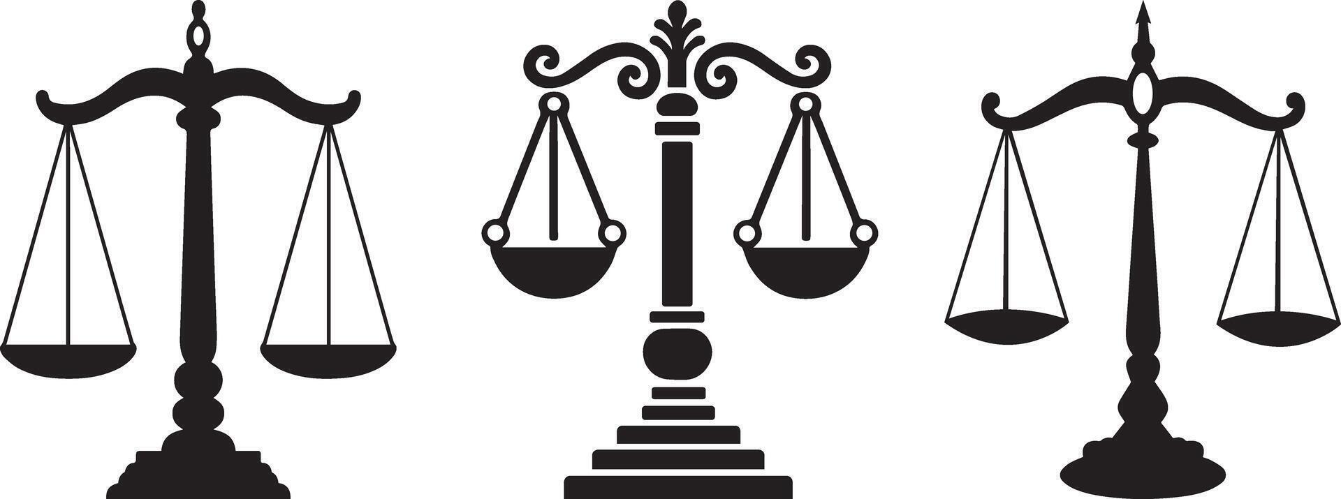 Law scale of justice bundle silhouette set illustration vector