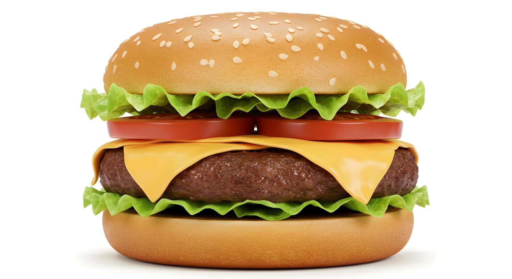 Classic Burger with Beef Cheese and Fresh Vegetables Isolated photo