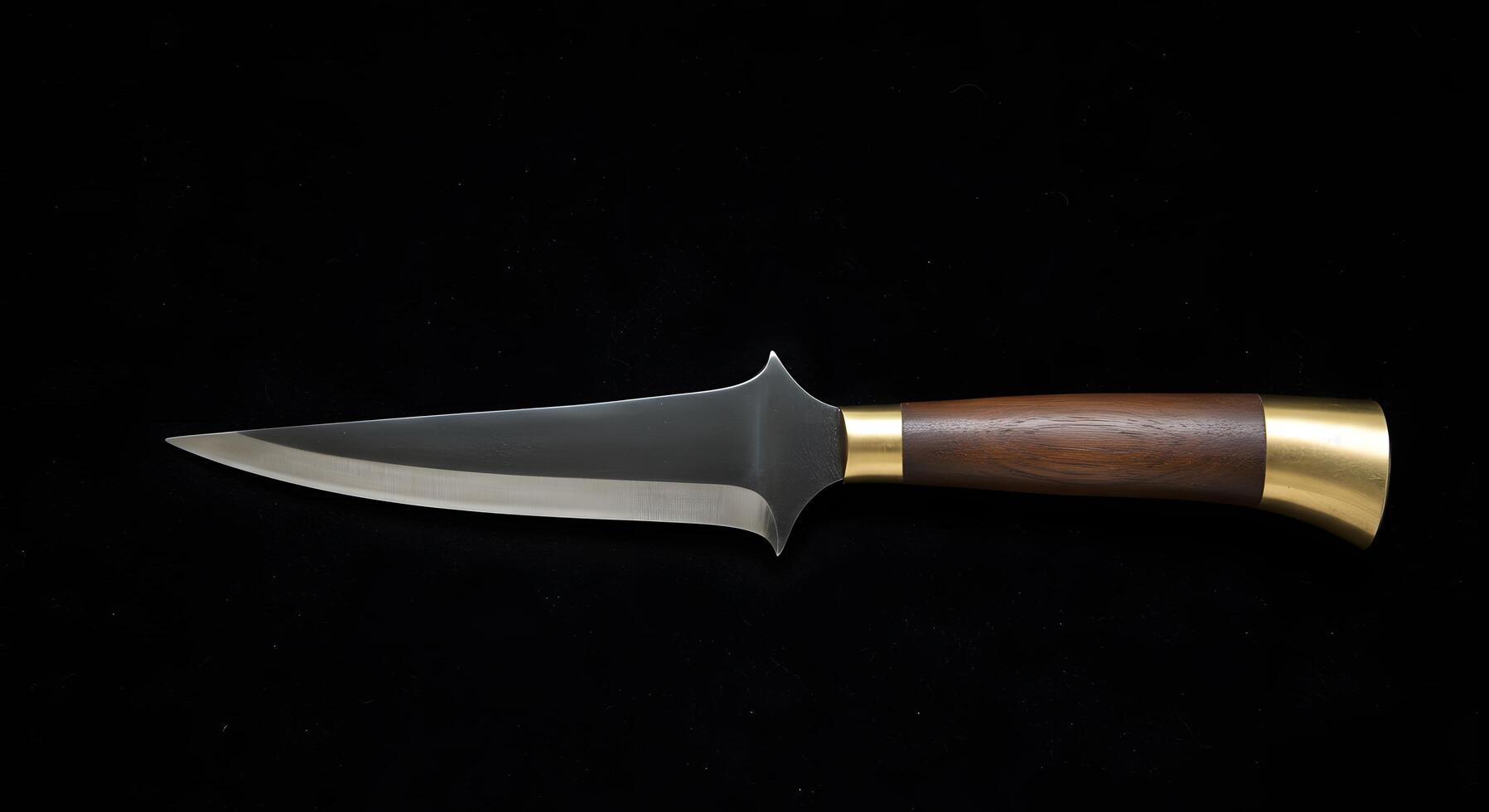 Sharp Pointed Knife with Wooden Handle on a Black Backdrop photo