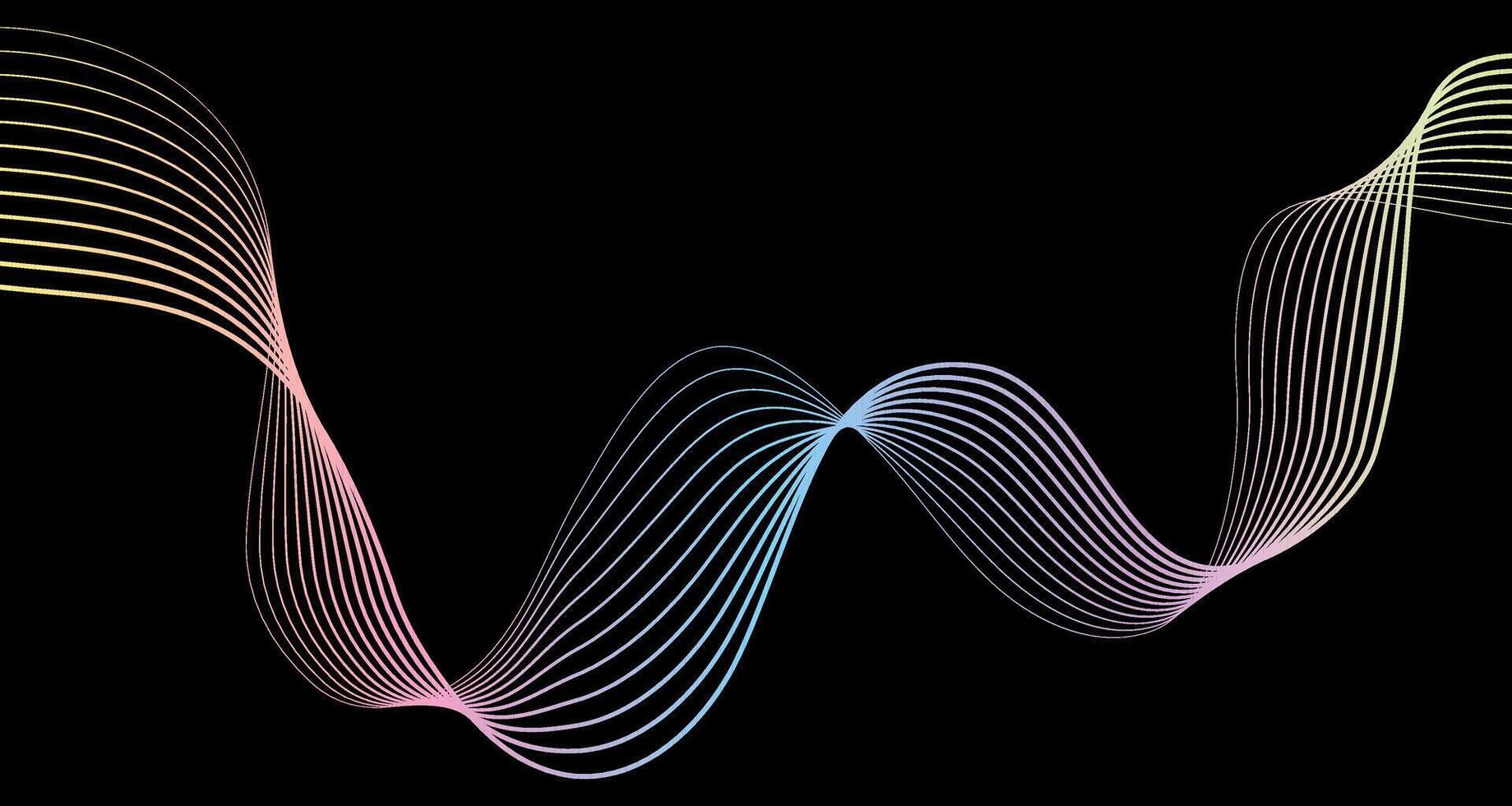 Futuristic geometric abstract shapes neon halftone smooth wavy lines gradient curved stripes on black background. modern design for equalizer, audio recording, voice assistant. vector