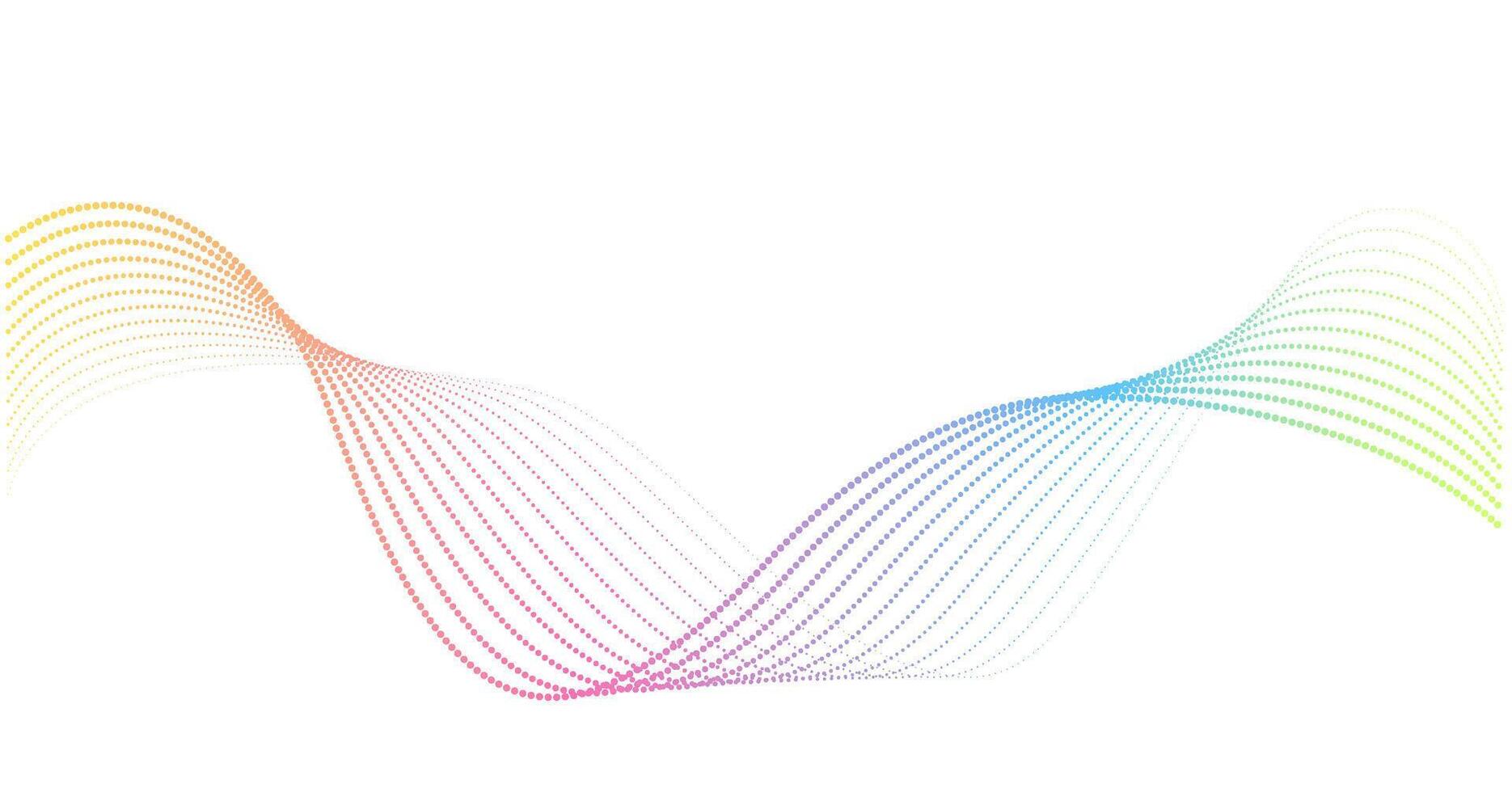 Futuristic geometric abstract shapes neon halftone pulsating wavy dotted lines. Gradient iridescent rainbow sound wave. Modern design for equalizer, audio recording. vector