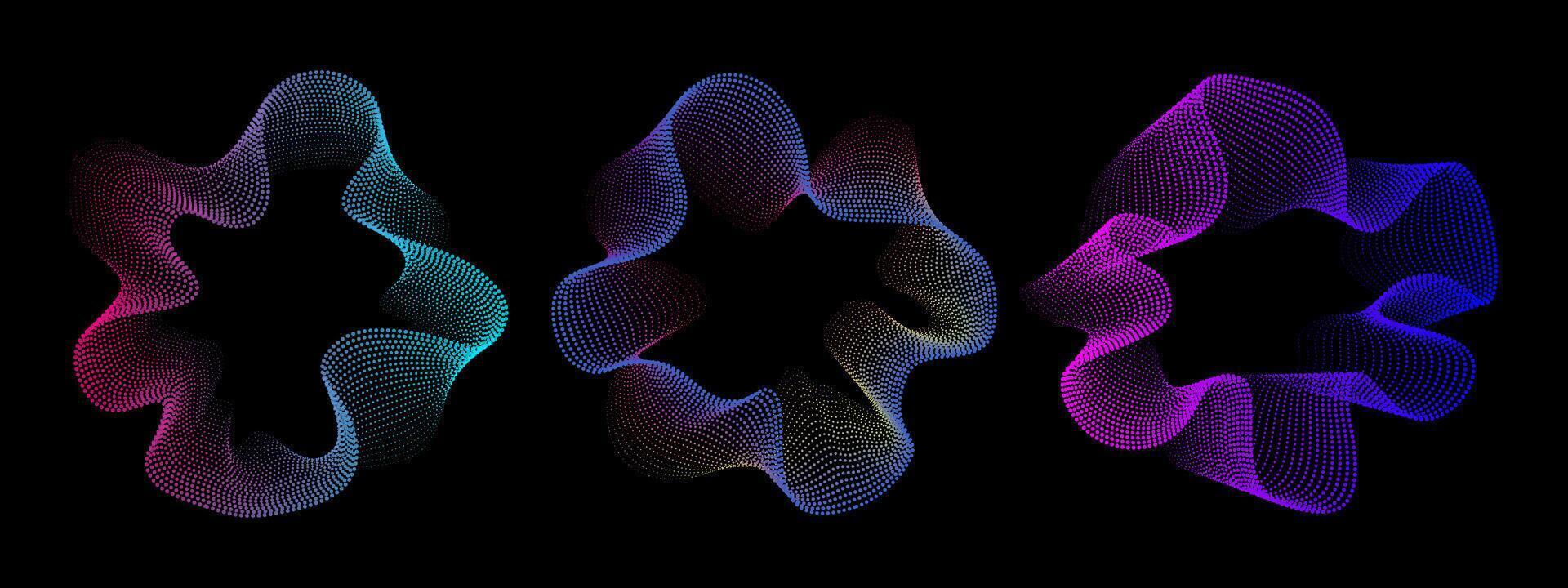 A set of multicolored neon sound waves. Sound dots lines, radial spectrum, sound equalizers. Colorful equalizer background. Colorful cover for music poster and banner. radial spectrum. vector