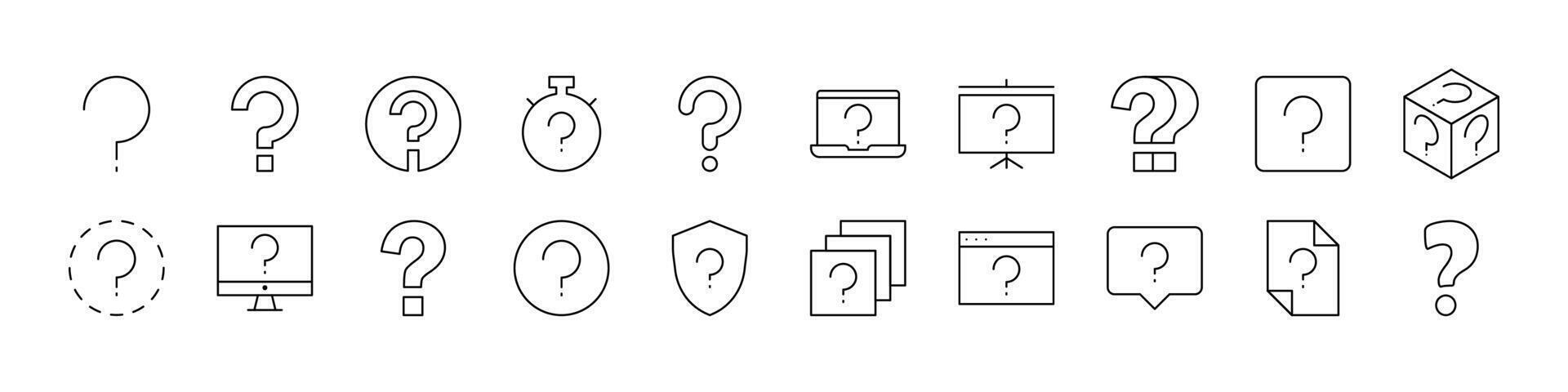 Question Thin Line Icon Set. Outline Signs for Graphic and Web Design, Apps, Adverts, Various Cards vector