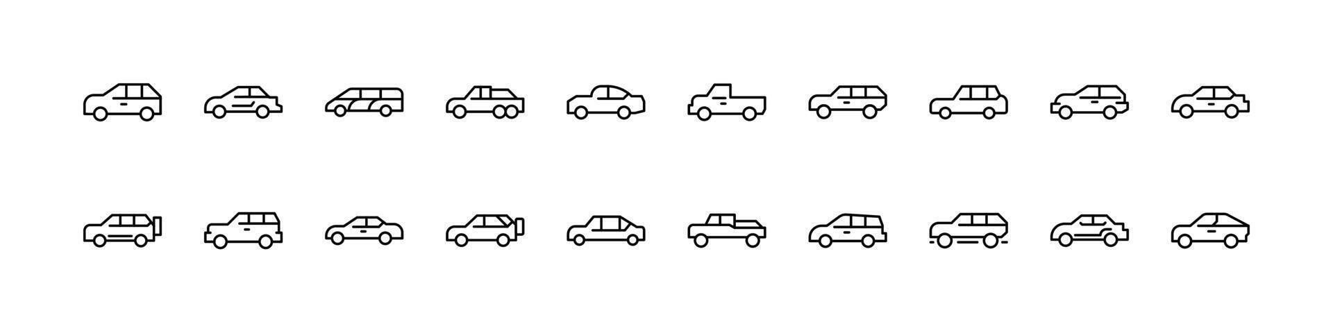 Car Pack of Thin Icons. Editable Stroke. Perfect for Web Sites, Books, Cards, Apps vector