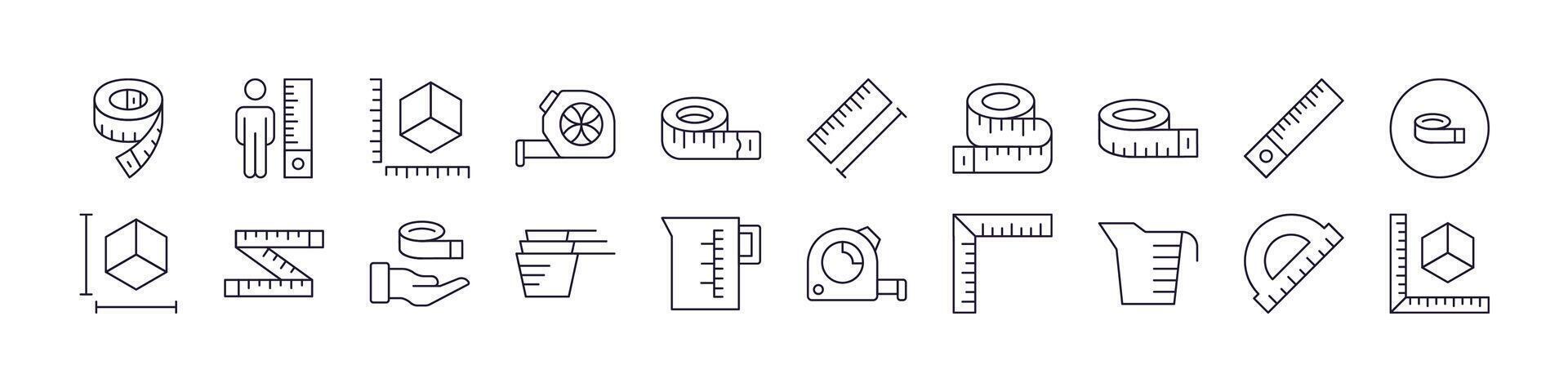 Measure Tape Collection of Thin Icons. Editable Stroke. Perfect for Web Sites, Books, Cards, Apps vector