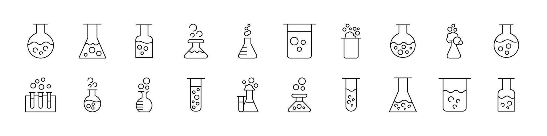 Laboratory Flask Line Icon Set. Outline Signs for Graphic and Web Design, Apps, Adverts, Various Cards vector