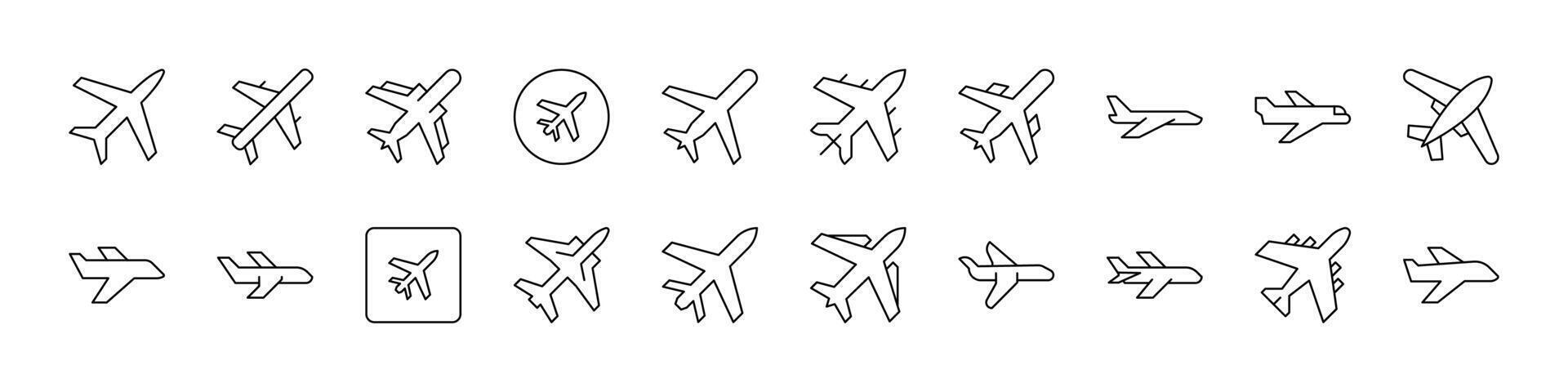 Aviation Line Icon Set. Plane Outline Signs for Graphic and Web Design, Apps, Adverts, Various Cards vector