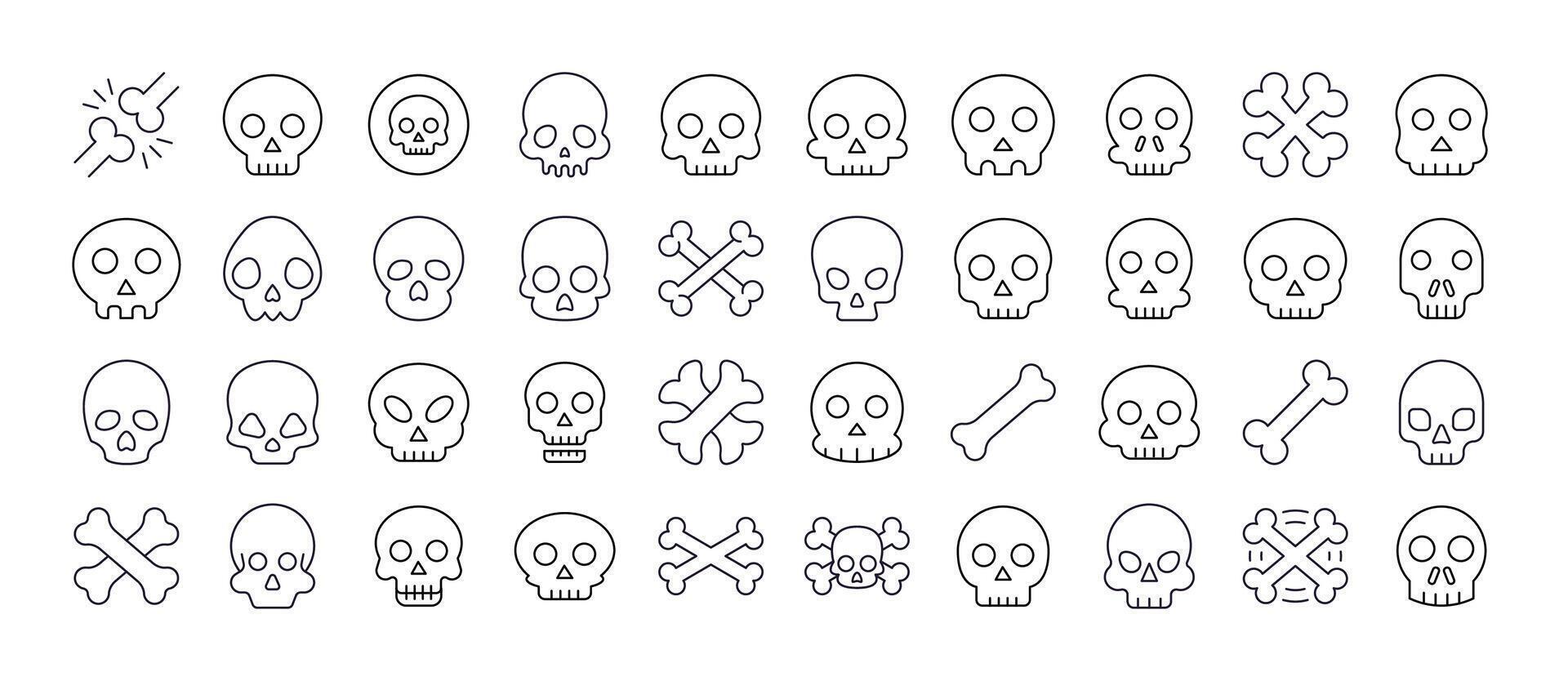 Skull Line Icon Collection. Outline Signs for Graphic and Web Design, Apps, Adverts, Various Cards vector