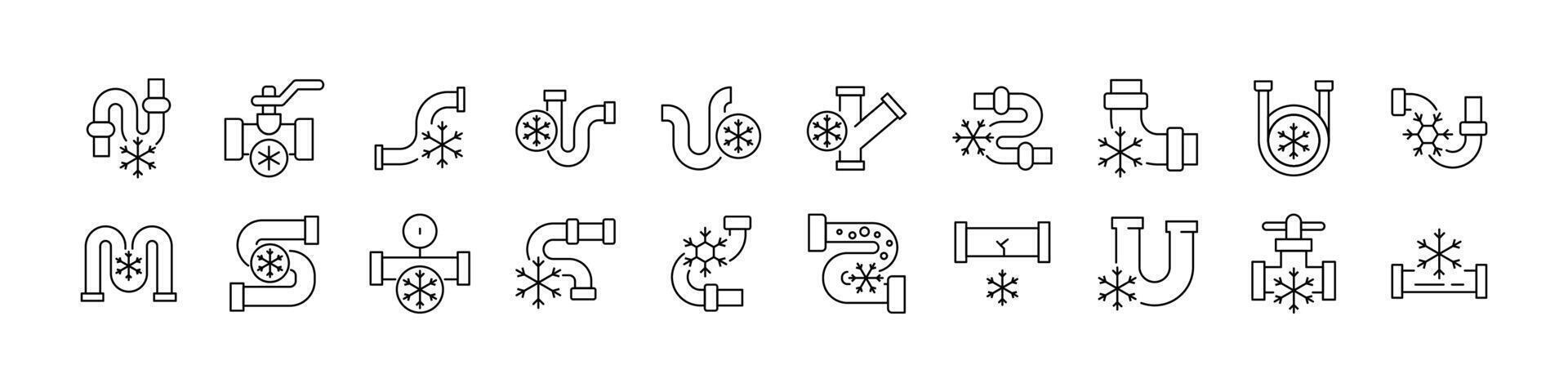 Frozen Pipes Bundle of Related Line Icons. Outline Signs for Graphic and Web Design, Apps, Adverts, Various Cards vector