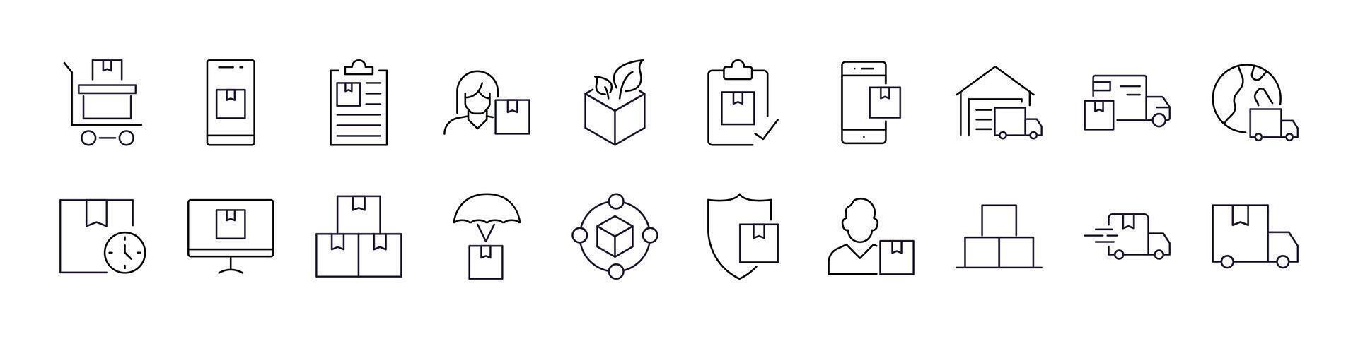 Truck, Box, Shipping as Delivery Modern Outline Style Icons for Design, Cards, Apps, Social Networks vector