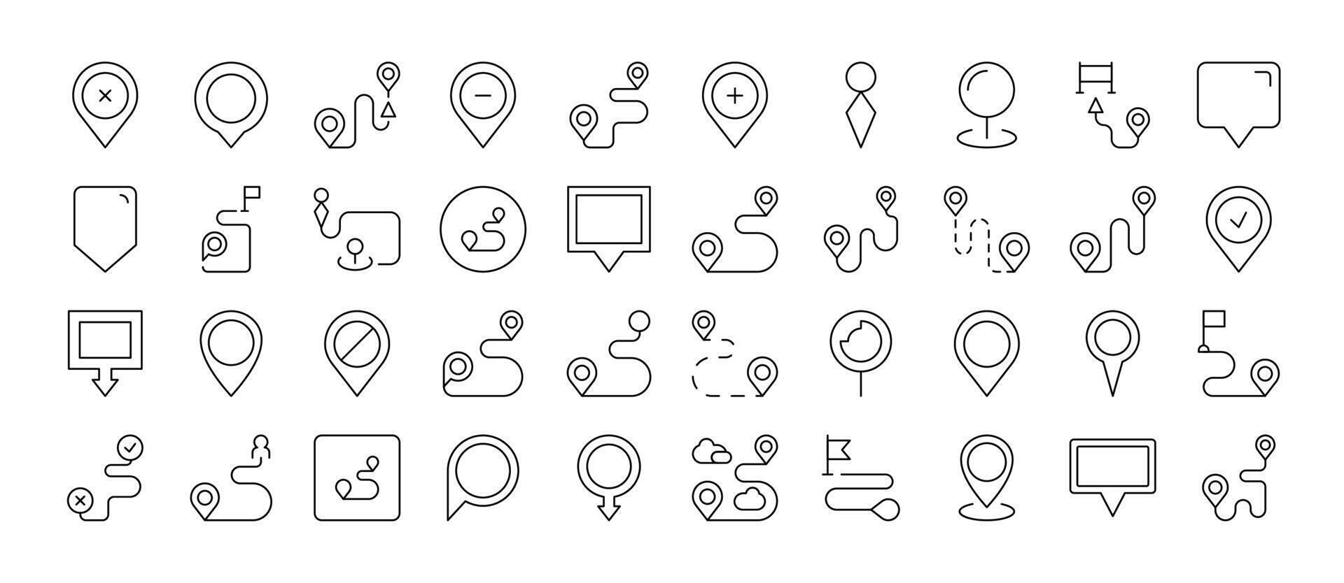 Map Pin Thin Line Icon Set. Outline Signs for Graphic and Web Design, Apps, Adverts, Various Cards vector