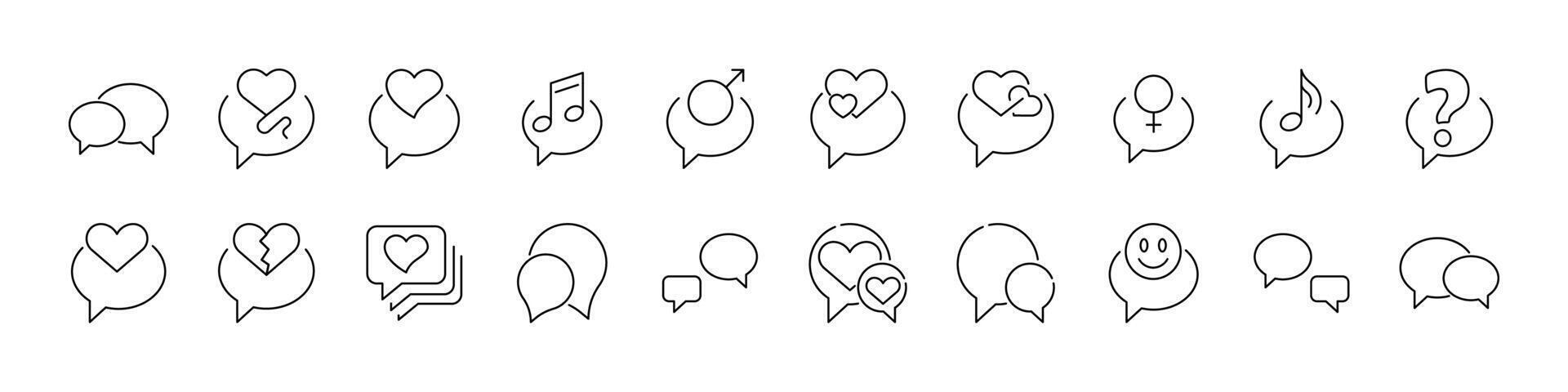 Speech Bubble Outline Web Line Icons Collection. Minimalistic Linear Pictogram for Web and Graphic Design, Apps, Banners, Social Network and Cards vector