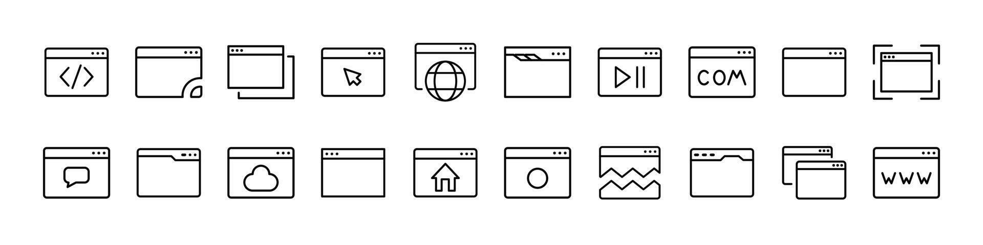 Web Page Line Icon Collection. Outline Signs for Graphic and Web Design, Apps, Adverts, Various Cards vector