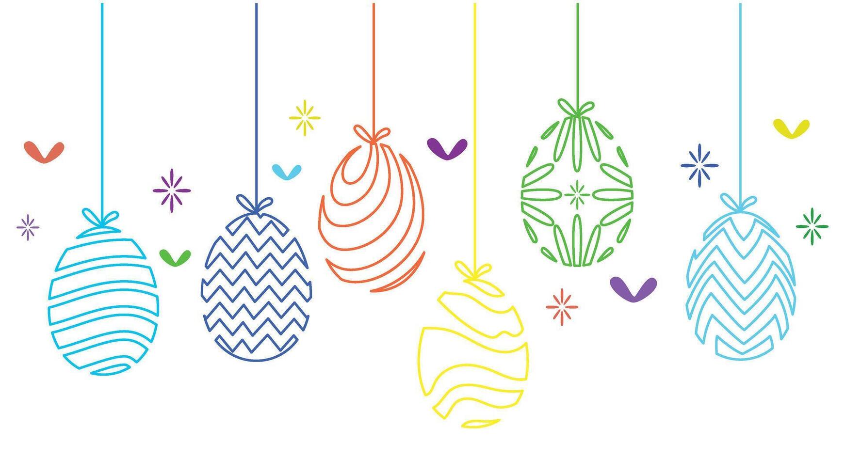 Happy easter day. Colorful hanging easter eggs with various modern line patterns and decoration vector