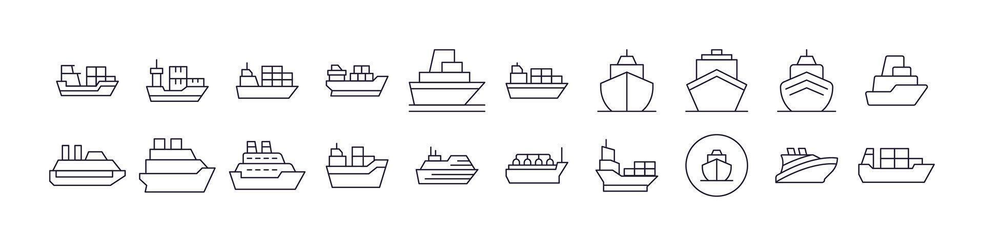 Passenger, Cargo and Cruise Simple Isolated Line Icons Collection. Editable Stroke. Perfect for Web Sites, Books, Cards, Apps vector