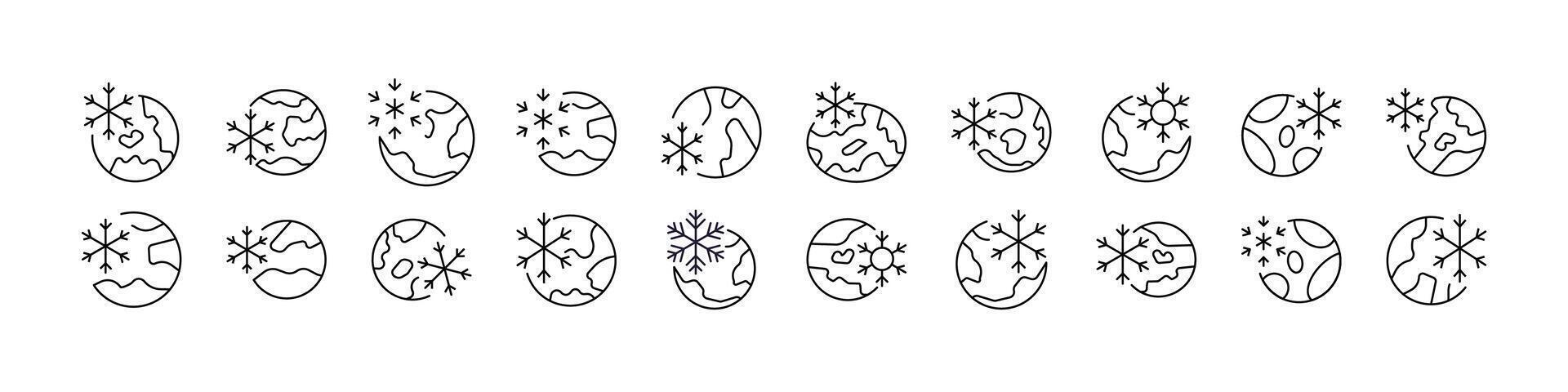 Global Cooling Line Icon Collection. Outline Signs for Graphic and Web Design, Apps, Adverts, Various Cards vector