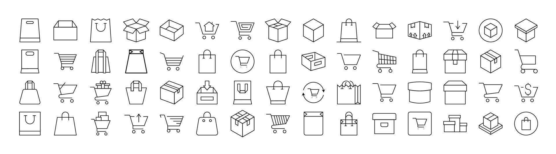 Bundle of Shopping Bags Related Line Icons. Outline Signs for Graphic and Web Design, Apps, Adverts, Various Cards vector
