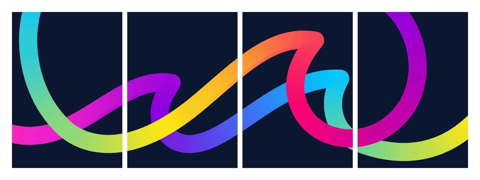 Gradient abstract backgrounds with 3D color lines stylish posters and dynamic compositions for postcards and prints vector