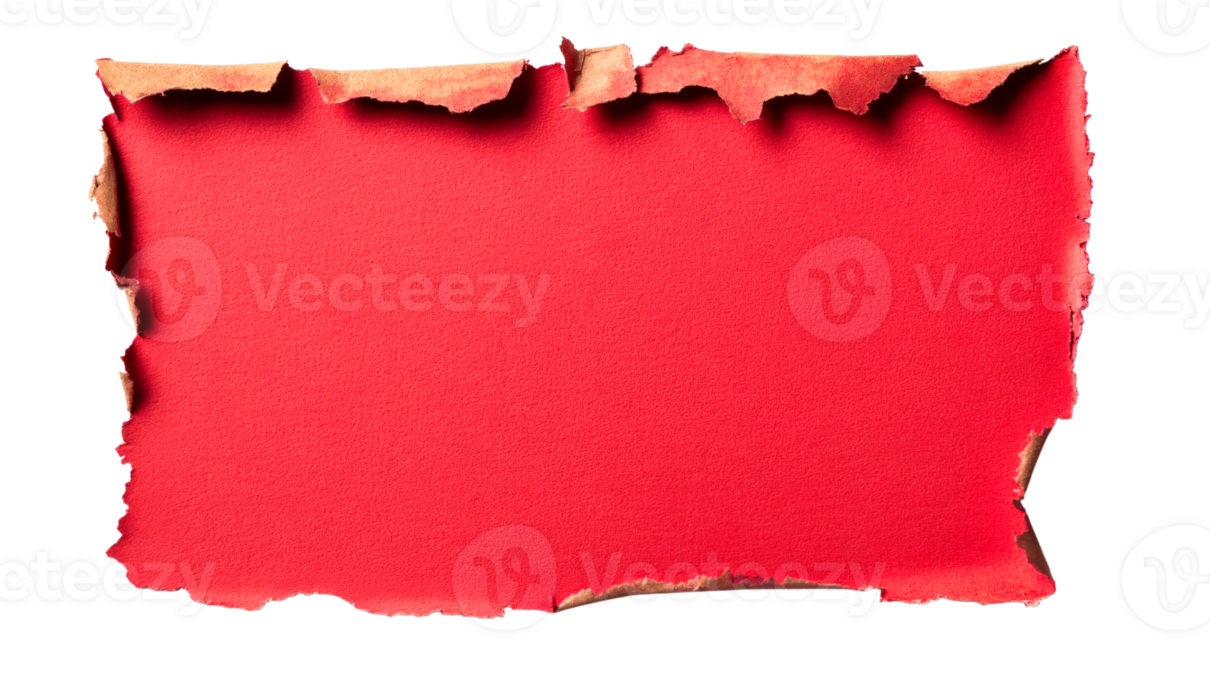 Red textured paper with torn edges, empty space, cut out transparent png