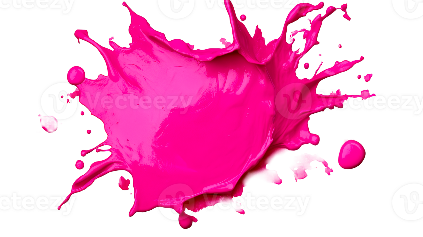 Vivid pink paint splash with dynamic splatter effect, cut out transparent png
