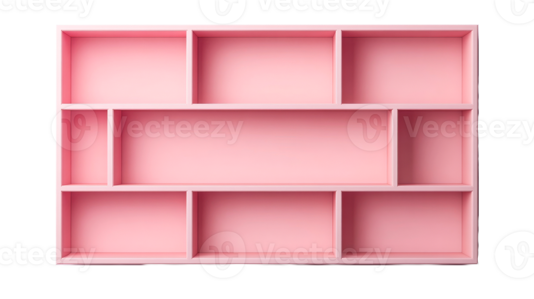 Stylish Pink Bookshelf with Compartments, cut out transparent png