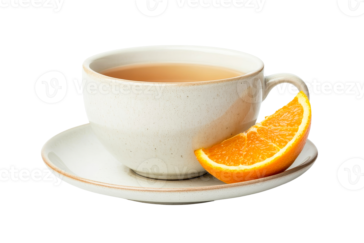 Tea cup with orange slice next to it, refreshment drink, cut out transparent png