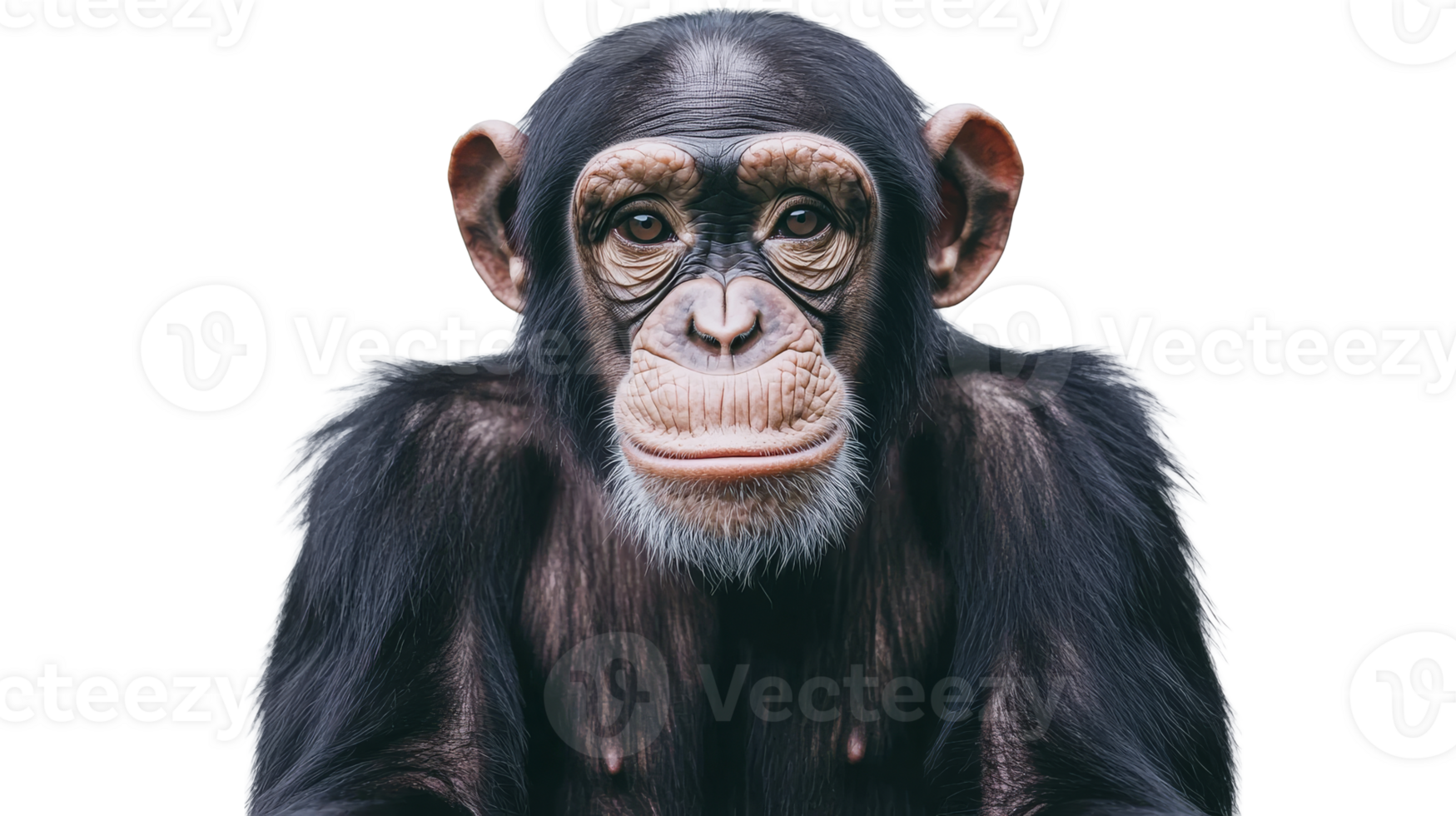 Chimpanzee with Gentle Eyes Looking Forward, cut out transparent png