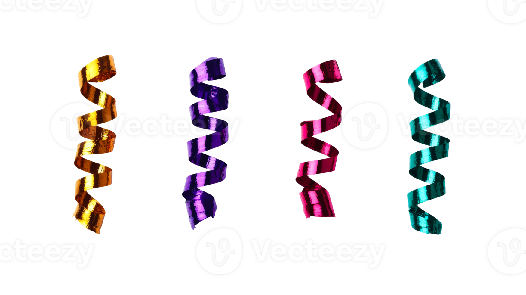 Festive multicolored shiny serpentine decorations, cut out transparent png