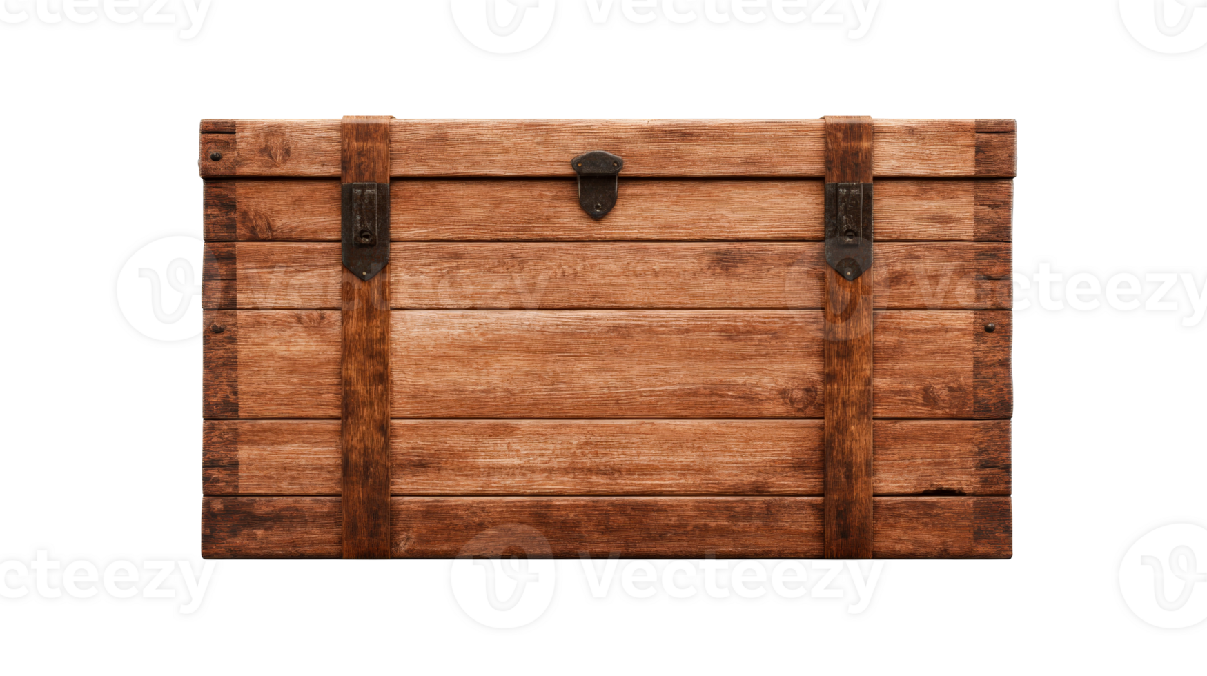 Wooden crate, box with metal locks and straps, cut out transparent png