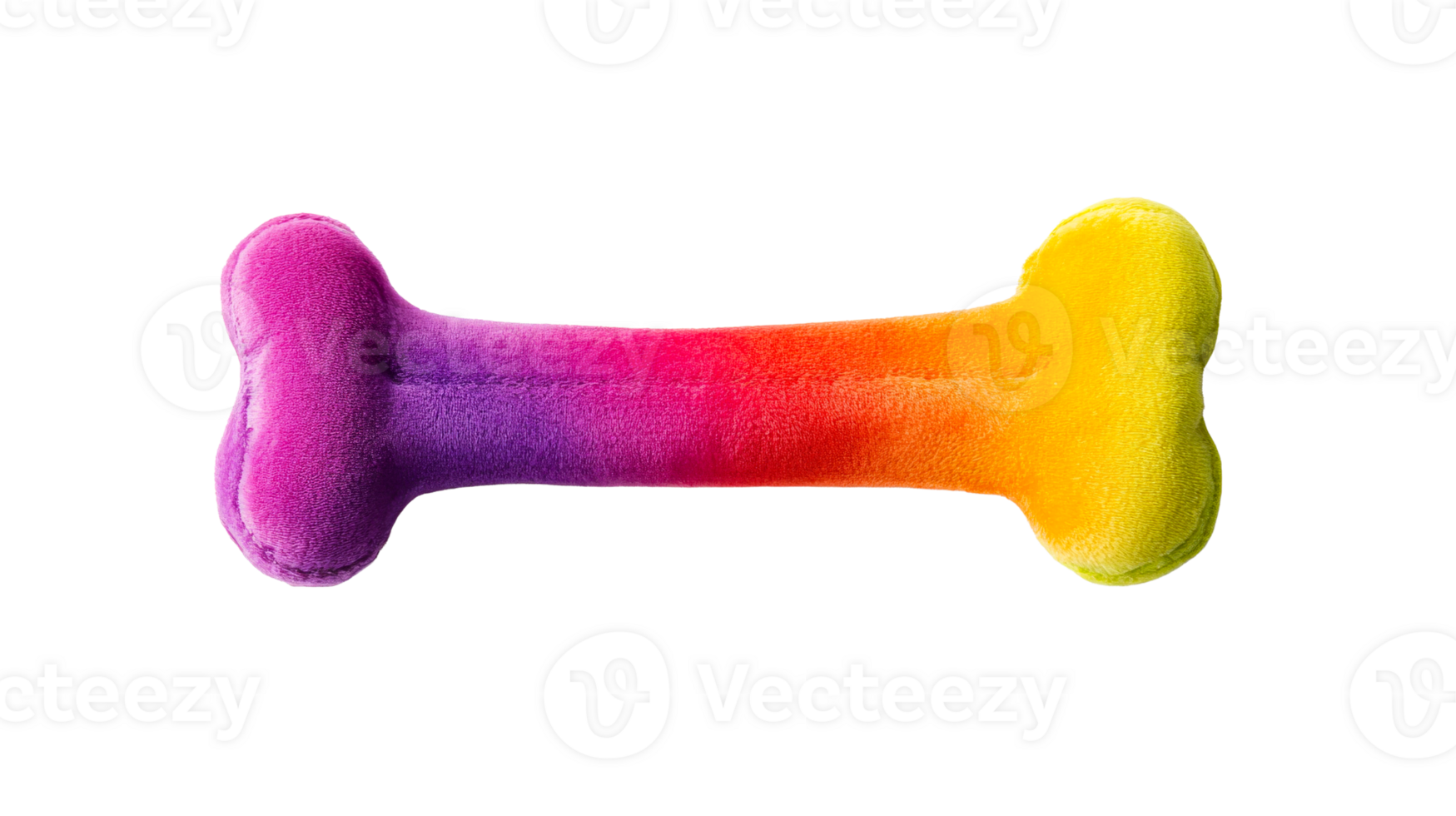 Bright Rainbow Plush Dog Bone Toy on Black Background, cut out transparent png