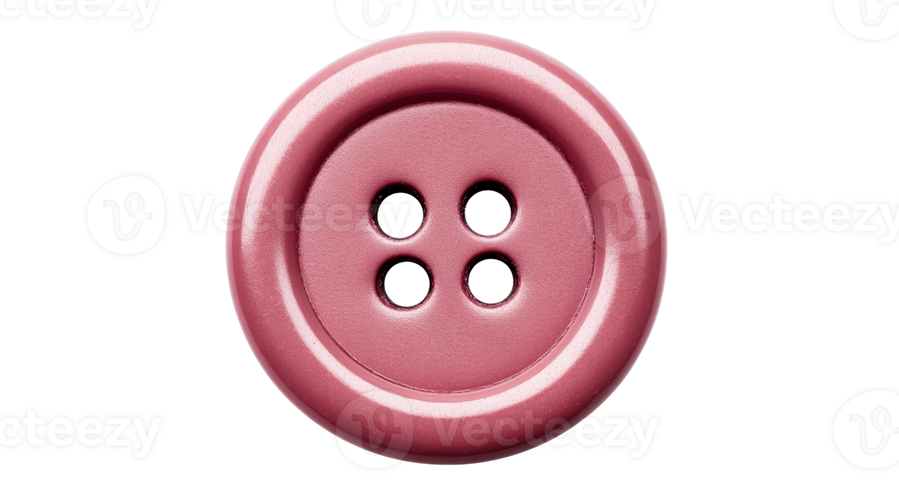 Bright pink round plastic sewing button with four holes, cut out transparent png