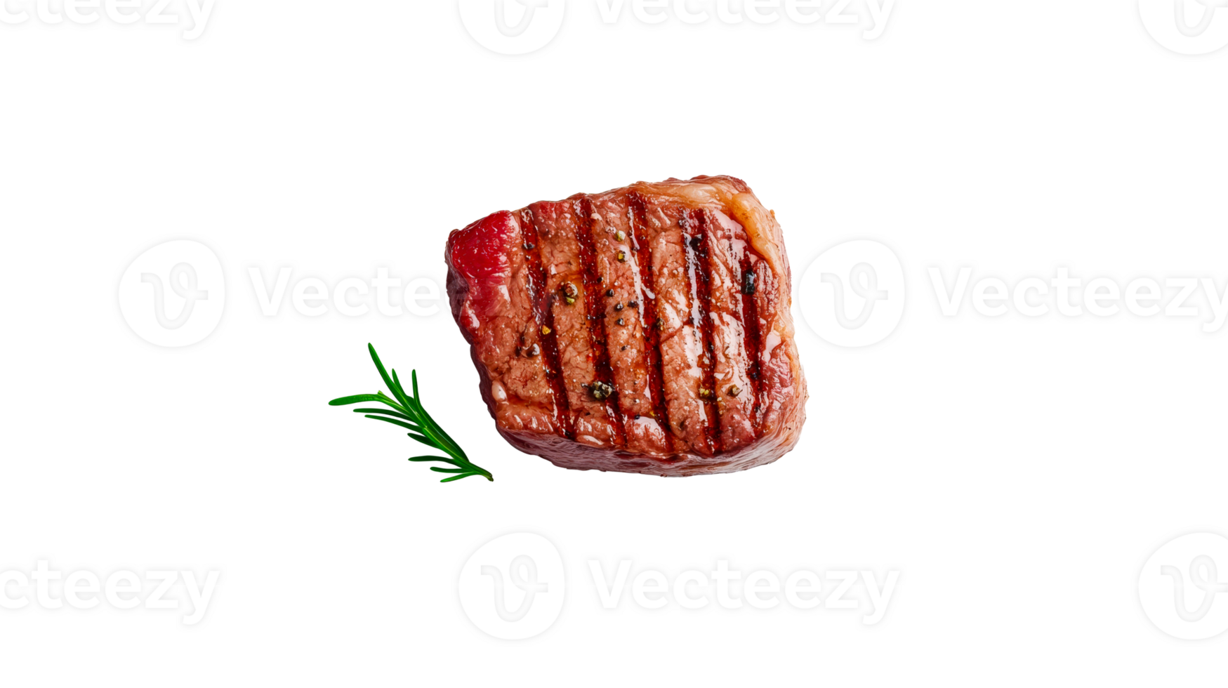 Grilled juicy steak with rosemary sprig, tenderloin, cut out transparent png