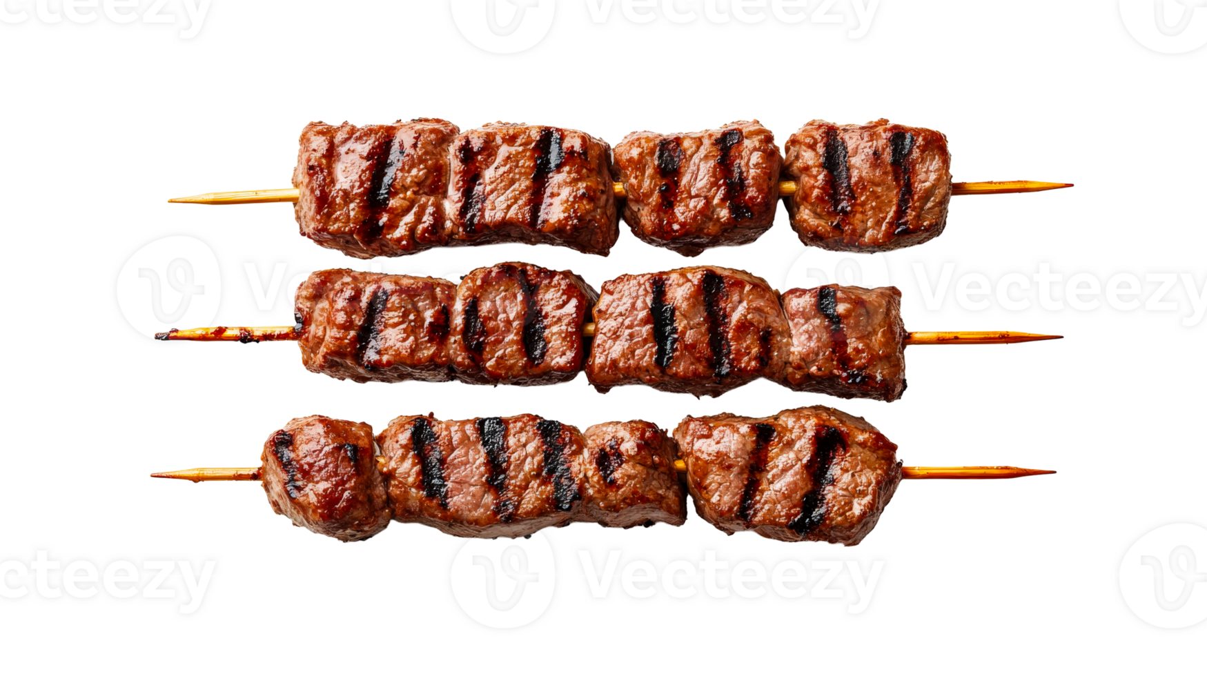 Grilled beef skewers, delicious and appetizing presentation, cut out transparent png