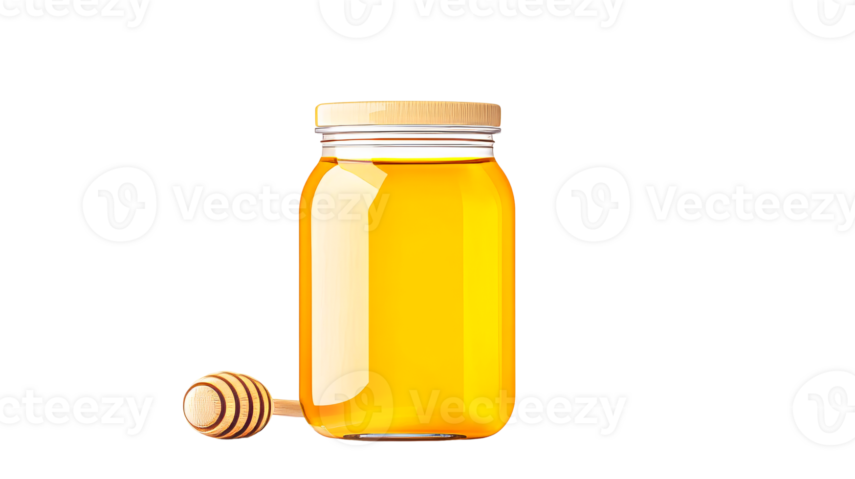 Jar full of sweet yellow honey with honey dipper, cut out transparent png