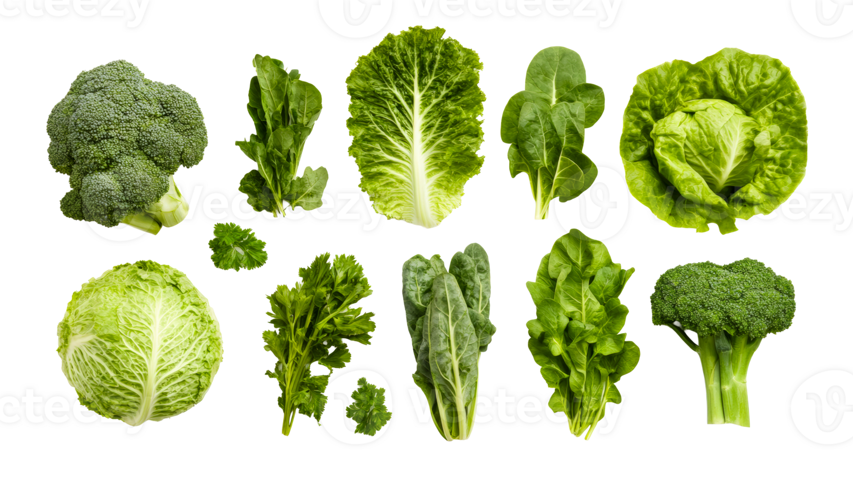 Fresh Green Vegetables Assortment on Black Background, cut out transparent png