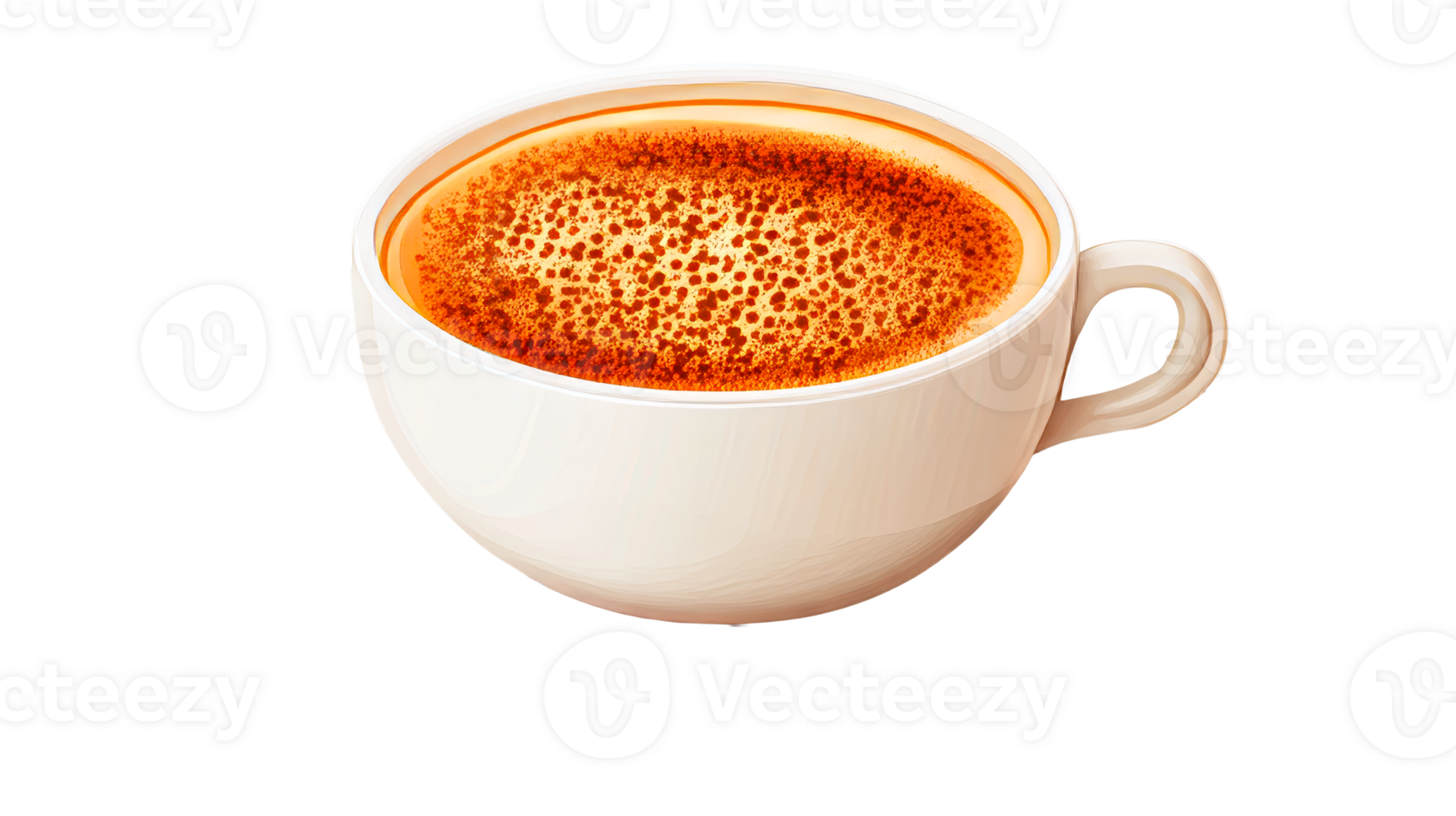 Coffee cup with orange latte art, beverage presentation, cut out transparent png