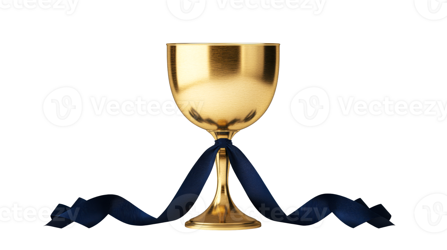 Gold cup, with blue ribbon on black background, cut out transparent png