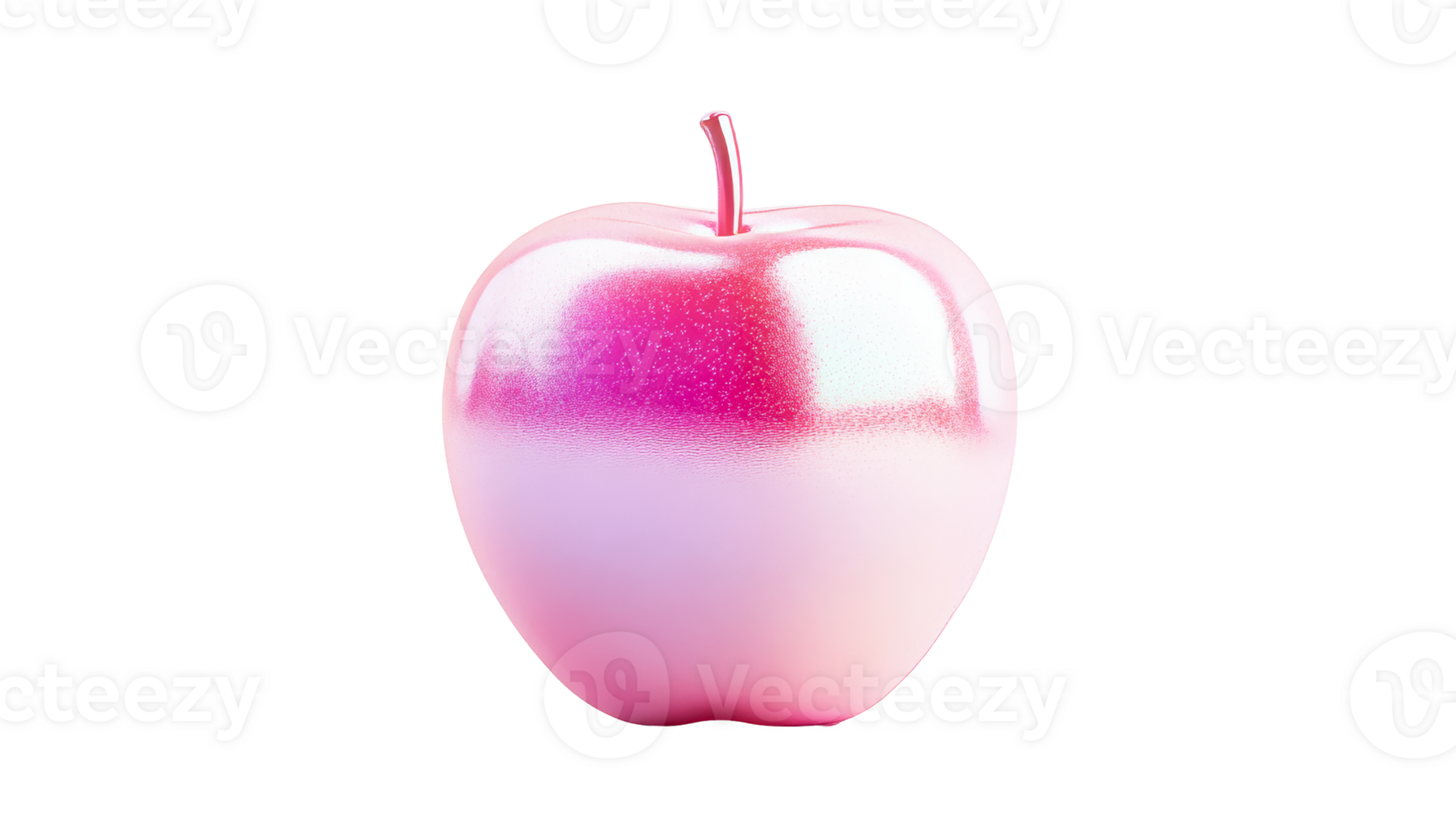 Glossy pink apple with stem isolated on black background, cut out transparent png