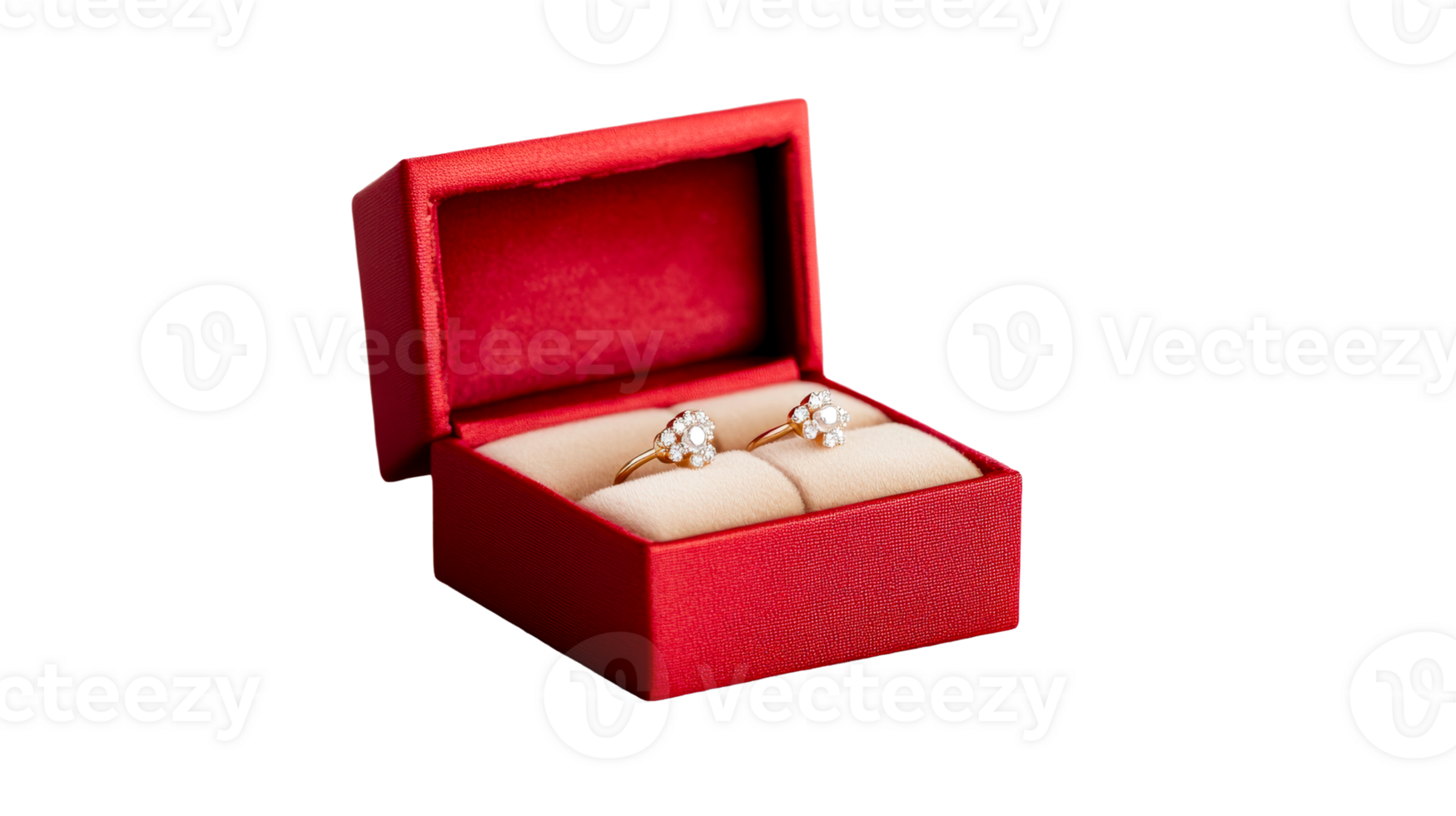 Diamond earrings in red box, present, flower shape, jewelry, cut out transparent png